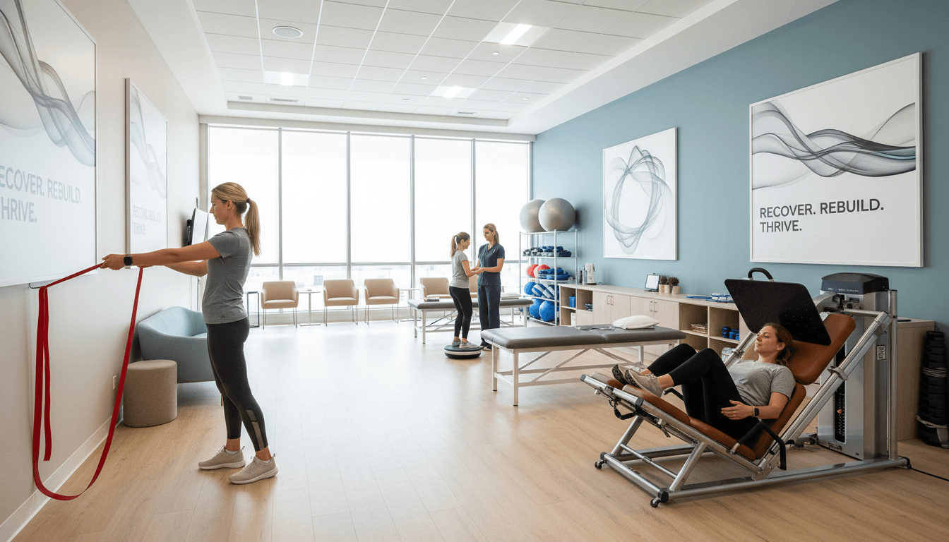 Professional football player in recovery session, lying on treatment table during physiotherapy, bright clinical lighting, focused expression, Rio de Janeiro clinic setting